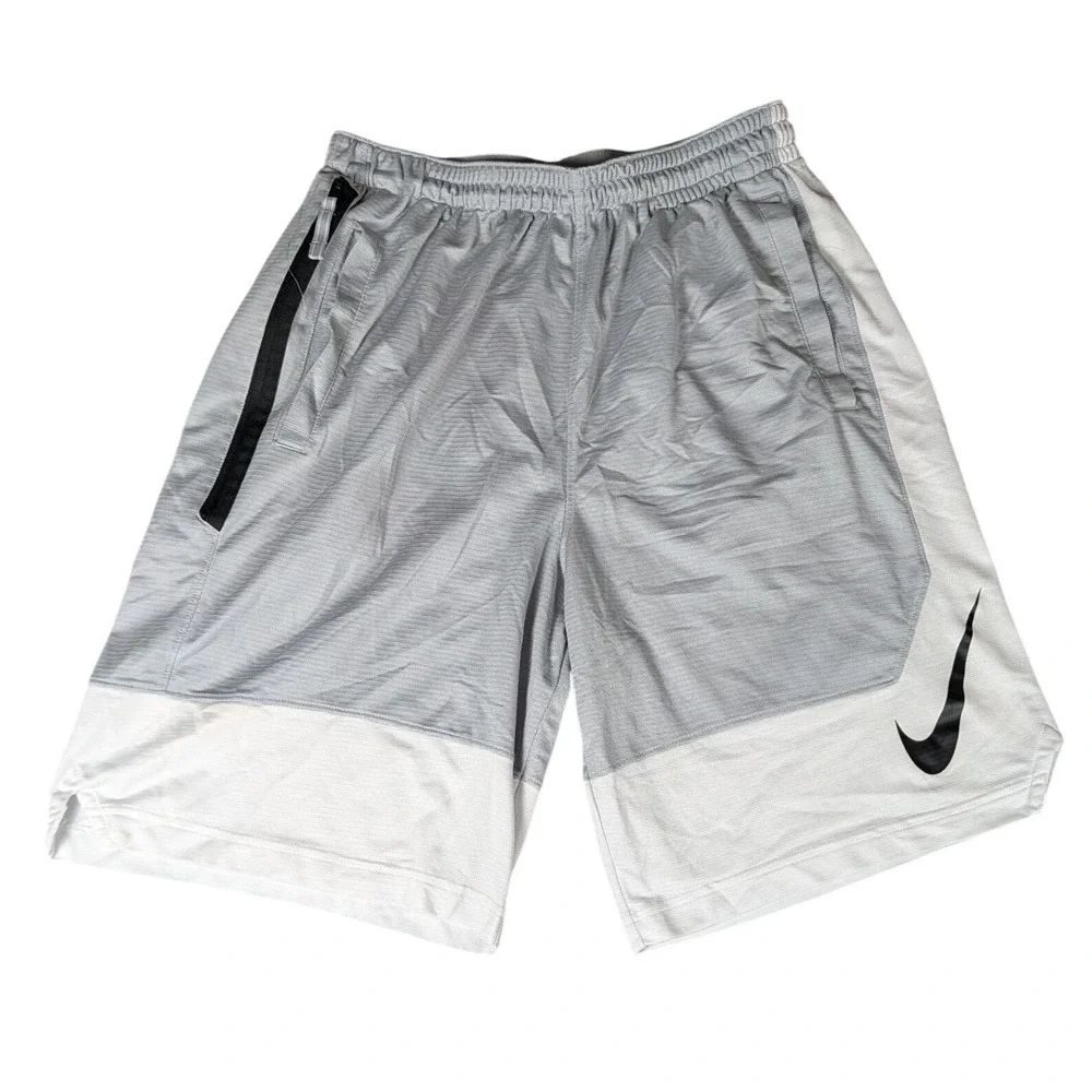 Nike Dri-FIT Basketball Shorts Grey White Athletic Gym Training 5519